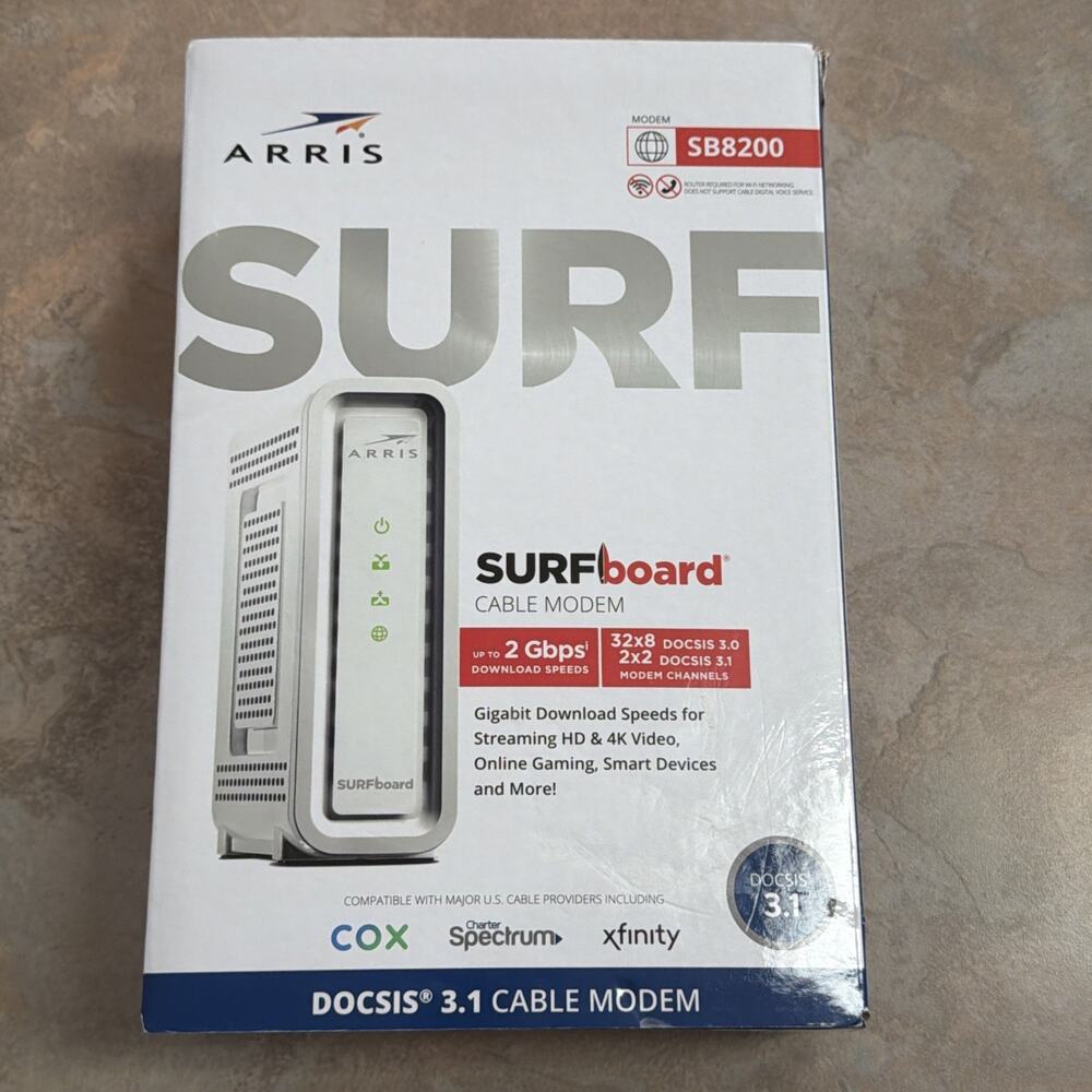 ARRIS Surfboard SB8200 DOCSIS 3.1 Gigabit Cable Modem, Open Box Never Used